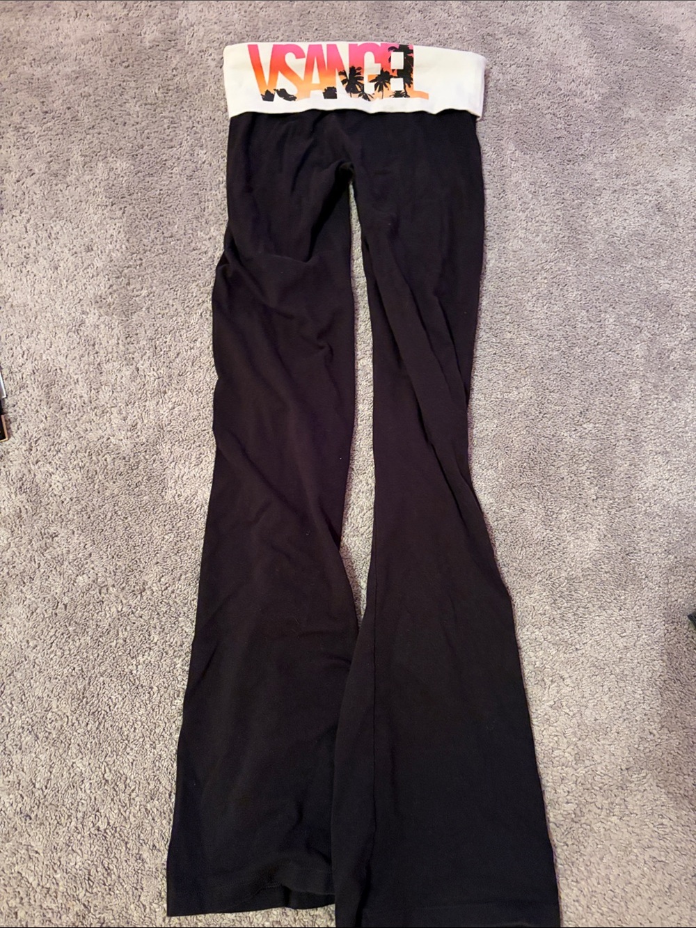 Victoria’s Secret Fold-Over Waist Black Yoga Pants with Graphic Waistband